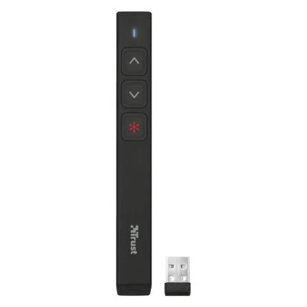 PRESENTADOR INALÁMBRICO TRUST SQUBE ULTRA-SLIM - LÁSER ROJO - 4 FUNCIONES POWERPOINT - ALCANCE 15M - MICRO RECEPTOR USB - 1XAAA